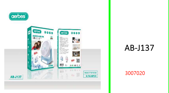 Aerbes Rechargeable 3 Blades 6 Inch Fan with LED Light