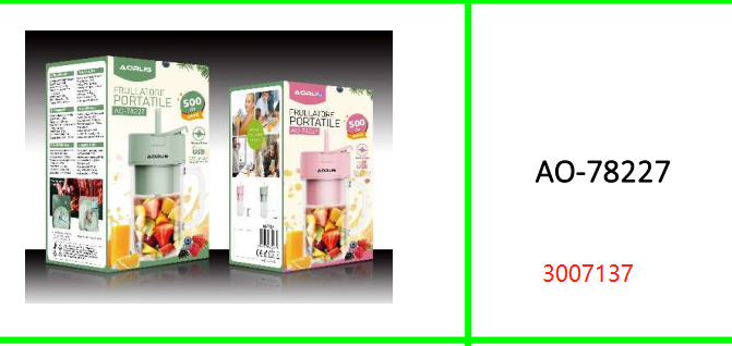 Aorlis Portable USB Rechargeable Handheld Juice Blender Cup with Straw 500ML