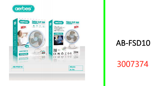 Aerbes 8" USB Rechargeable Table Clip Fan 2400mah Battery