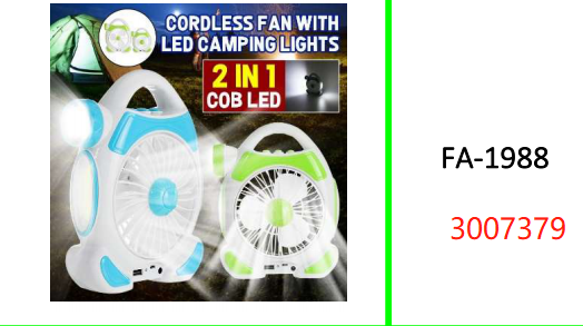 2 in 1 Rechargeable Desktop Fan with Light 2 x COB + 5W LED