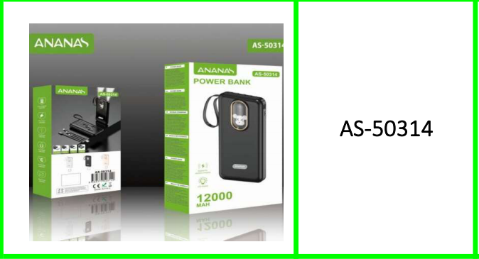 Power Bank 12000Mah Micro USB Type C And IOS Built-In Cables