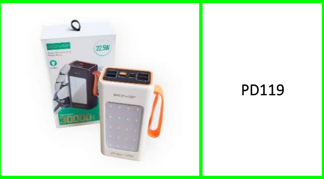 Sovo 22.5W Power Bank With LED Light 30000Mah