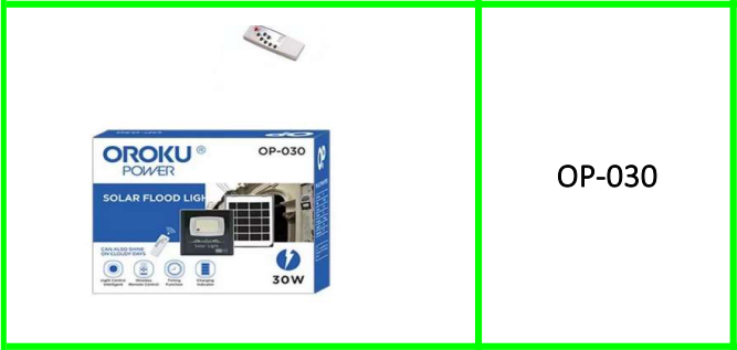 Oroku PowerSolar Powered Floodlight With Remote Control 30W