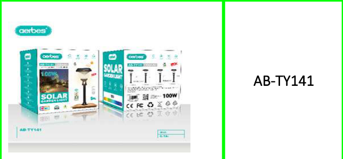 Aerbes 100W Solar Powered Garden Light RGB + White & Warm White with Remote Control 1200mah Battery