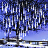 1 Pack WELPUR Solar Meteor Shower Lights Outdoor 8 Tube Solar Icicle Rain System with Motion IP65 Self Lit Snowflake Lights for Christmas Weddings Garden Tree & Party Decorations (Easy Install No