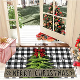 1Pc Black And White Checkered Christmas Doormat With Red