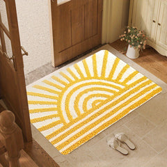 1pc Golden Sunburst Non Slip Door Mat Soft Polyester with Suede Backing Machine Washable Vibrant Rectangular Mat for Entryway Bathroom Kitchen Laundry Room Modern Home Decor & Mother’s Day Gift Bathroom Rugs Decorative Floor Covering