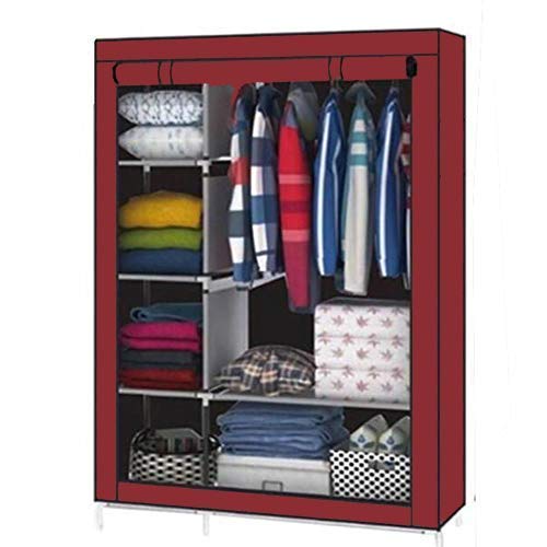 Collapsible Organizer Storage for Clothes Cupboard Closet with 5 Cabinets & 1 Long Shelves Foldable Portable Non-Woven Fabric Wardrobe for Home Bedroom