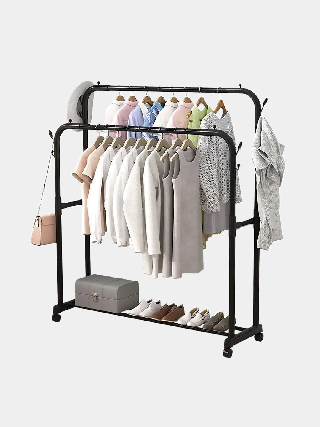 storage holder double layer double pole clothes storage holder stand for clothes fall to the ground coat hook clothes rack coat rack clothing drying rack Storage rack iron hanger