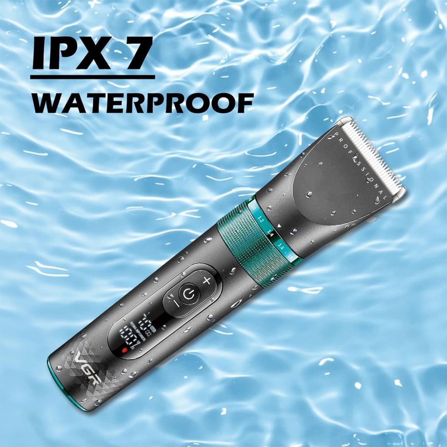 VGR V-209 Professional Pet Clipper, Digital Display, 200min Runtime & 2000mAh Lithium Battery, Fully Waterproof (IPX7), Ceramic Blade,4 Cutting Combs,5000-7000RPM Zoom wheel (Black)