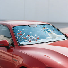 1pc Festive Winter Snowman Car Sunshade Foldable Windshield Cover with Snowy Scene Print Durable Polyester for SUV Sedan and Truck Ideal for Winter Travel & Gifting Winter Car Accessories