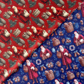 1pc Christmas Fabric Roll Red Background with Santa Claus Pine Cones Holly & Snowflakes Vintage Holiday Tablecloth Gift Wrap Ornament Decoration Durable Fiber Cloth for DIY Crafts Wreaths Stockings Festive Red & Golden Colors Easy Clean Pa