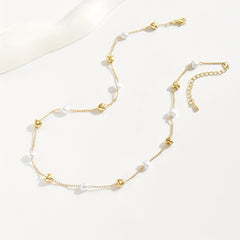 1pc Elegant French Style Heart Shaped Imitation Pearl Necklace for Women Golden Tone KC Golden Plated Chain Versatile for Banquets & Daily Wear Perfect Mother’s Day Gift Summer Jewelry Gift for Her | Sophisticated Style | Goldtone Finish Imitation