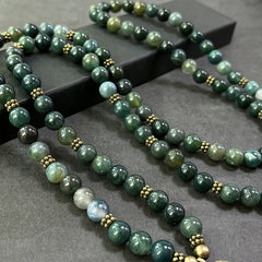 108 moss agate beads 8mm round natural agate handmade mala beads moss agate bracelet necklace inner peace vintage ladies fashion bohemian jewelry accessories holiday gift