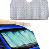 Universal Fit Reflective Sunshade for Car Windshield 5 Layer Honeycomb Design Blocks UV Rays Keeps Cool Roll Up Closure Made of Durable Polyethylene Material