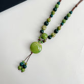 Vintage Bohemian Adjustable Length Ceramic Bead Necklace Handmade High Temperature Kiln Fired Multi Color Rose Patterned Stones Boho Chic Jewelry for Women Ideal for Daily Wear & Special Occasions Perfect Gift for Family on Valentine's Mother'S Day