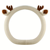 Plush Reindeer Horn Steering Wheel Cover Non Slip Grip Soft Warm Brown Inner Ring Durable Car Interior Accessory for Most Models Enhanced Grip & Holiday Decoration Reindeer Christmas Decorations Vehicle Interior Upgrade Festive Design