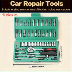 Summer special offer 46pcs multi functional maintenance tool set portable outdoor machinery emergency repair kit easy to deal with emergencies including ratchet wrench sleeve set screwdriver head extension rod storage box etc
