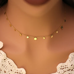 1pc Golden Tone Stainless Steel Tassel Disc Choker Necklace Vintage Inspired Hypoallergenic 18K Golden Plated Clavicle Chain for Women Perfect for Casual Attire