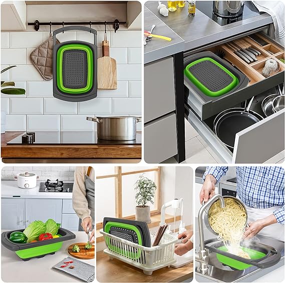 Silicone Collapsible Strainer with Extendable Handle Over Sink Drain Basket for Pasta, Vegetables, Fruits, Tableware, Home, Kitchen