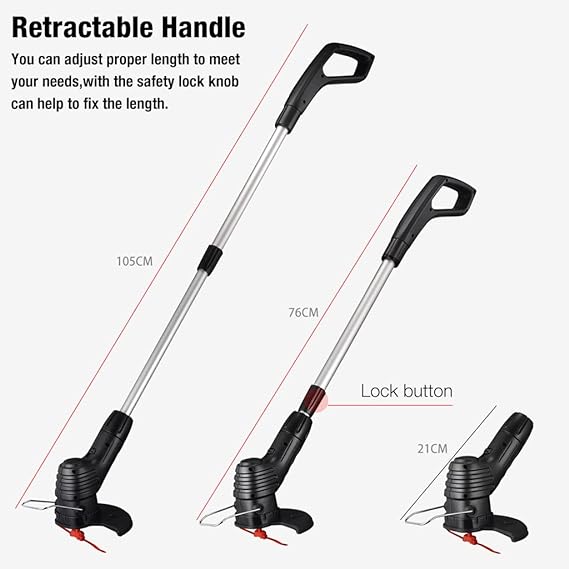 Electric Grass Cutting Machine for Home Garden, Portable Light Weight Lawn Mower with 4 Switchable Nylon Blades and 1 Metal Blade, Rechargable & Retractable