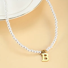 Hot Fashion Beaded 26 Letters Necklace Alloy Plated 18K Golden Women's Collarbone Chain Necklace