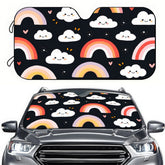 1pc Car Sunshade with Black Background Rainbow Cloud Pattern Front Windshield Cover High Definition Print Easy to Install Suitable for SUVs and Sedans Car Sunshade Windscreen Sunshade For Car Windshield Front Car Parasol Front Car Sunshade