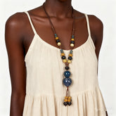 Bohemian Vintage Beaded Long Necklace Handwoven Ceramic Gourd Pendant Sweater Chain with Adjustable Length High Temperature Kiln Fired Ceramic Beads Women'S Daily Accessory Ideal Gift for Home Unique Present for Friends' Birthdays Perfect Valentine'