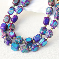 Handcrafted Bohemian Multilayer Natural Stone Necklace Purple & Blue Marbled Beads with Golden Accents Golden Tone Chain for Women Casual & Formal Jewelry Gift