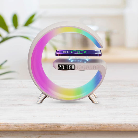Multifunctional Wireless Charger Alarm Clock Speaker, 2023 Wireless Charger Atmosphere Lamp, Intelligent Bluetooth Speaker Wireless Mobile Phone Charger LED Lamp