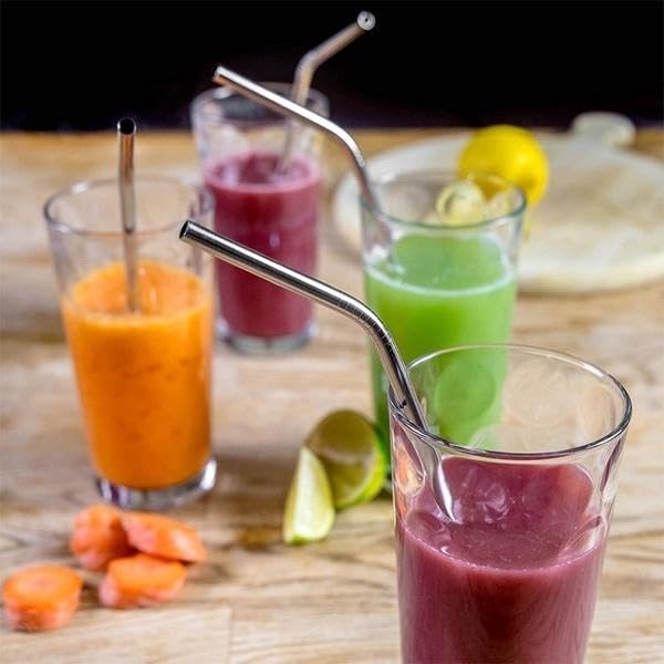 Set of 4 Stainless Steel Straws & Brush (2 Straight Straws, 2 Bent Straws, 1 Brush)