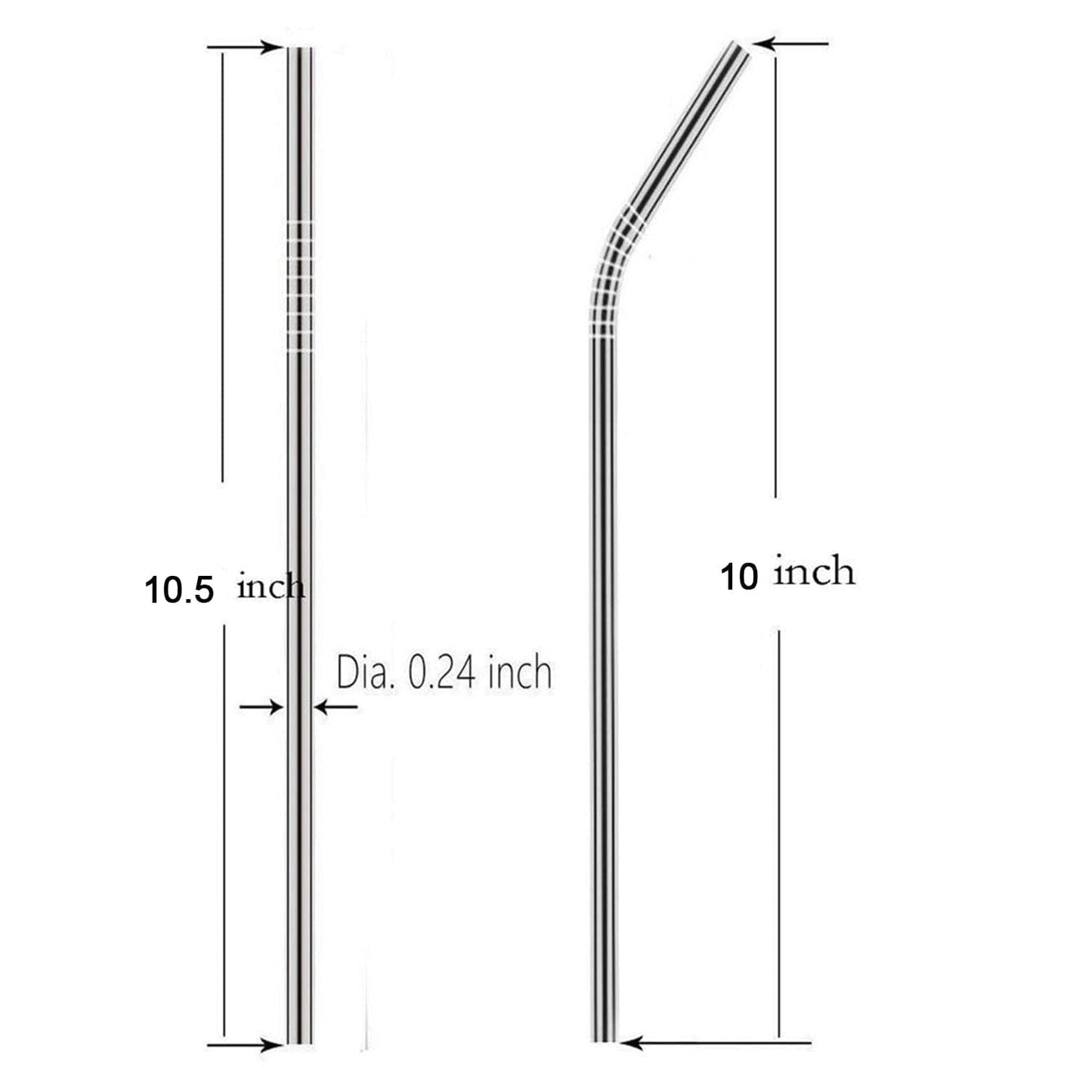 Set of 4 Stainless Steel Straws & Brush (2 Straight Straws, 2 Bent Straws, 1 Brush)