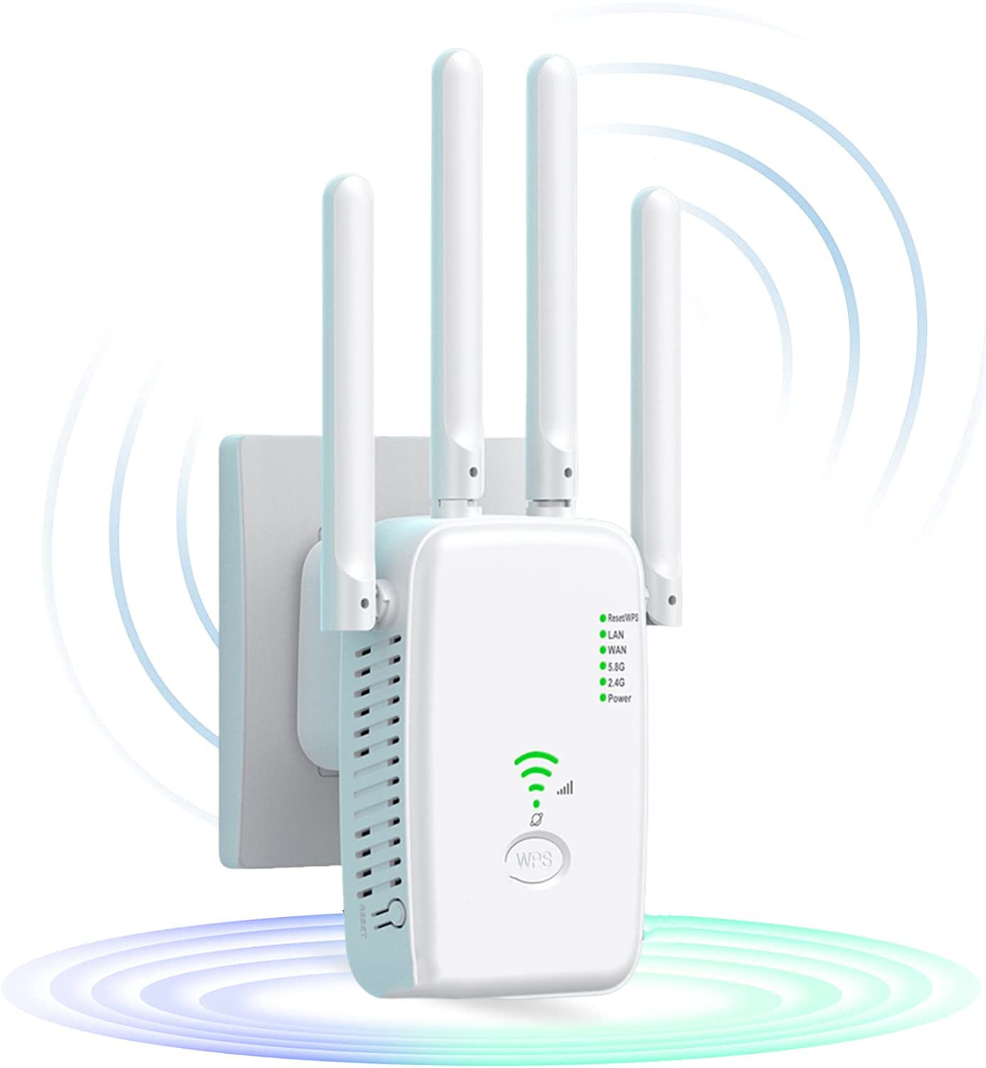 Repeater 1200 Mbit/s WLAN Amplifier WiFi Repeater Dual Band 5 GHz & 2.4 GHz WiFi Extender 2 Ethernet LAN/WAN Ports, 4 Antenna, WPS with Repeater/Router/AP Mode