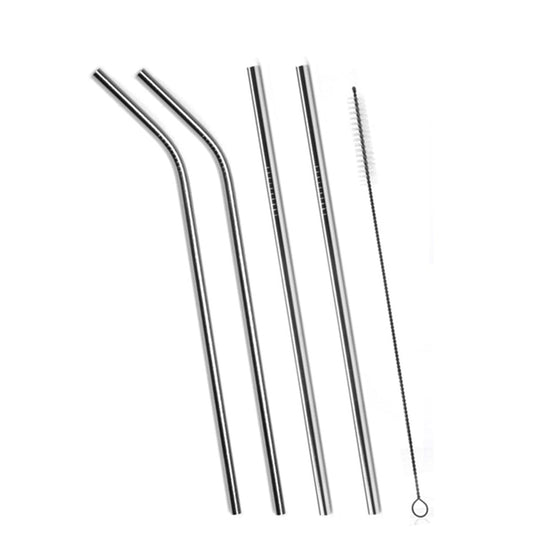 Set of 4 Stainless Steel Straws & Brush (2 Straight Straws, 2 Bent Straws, 1 Brush)