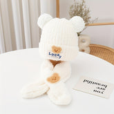 's Autumn and Winter Bear Knit Hat Unisex Warm Pullover Cap and Scarf Set
