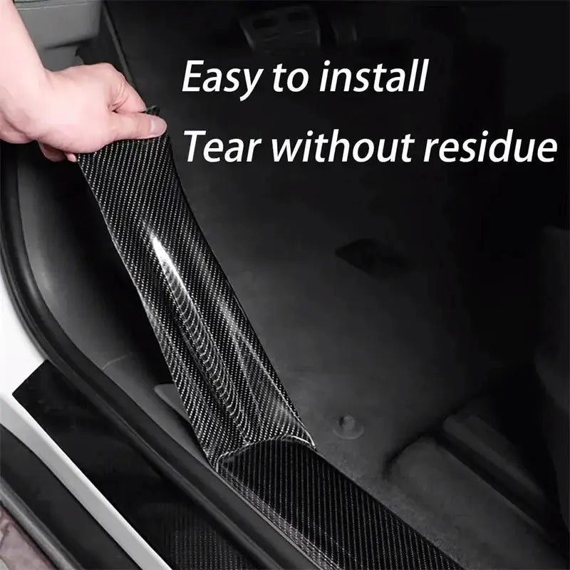 1 Roll 3D Nano Carbon Fiber Car Door Sill Protector 1m PVC Waterproof Anti-Scratch Adhesive Tape Universal Fit Bumper Guard Film Black