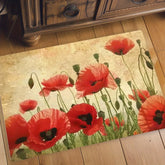 1Pc Vintage Red Poppies Bath Mat Highly Absorbent Machine