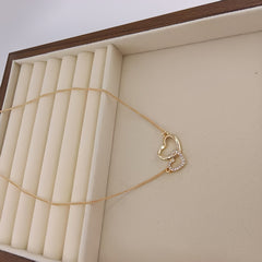 1pc Elegant Japanese & Korean Style Golden Plated Double Heart Necklace with Sparkling Rhinestones Chic Clavicle Chain for Daily Wear & Parties Valentine'S Day Gift Valentine Jewelry|Elegant Necklace|Zinc Alloy Necklace