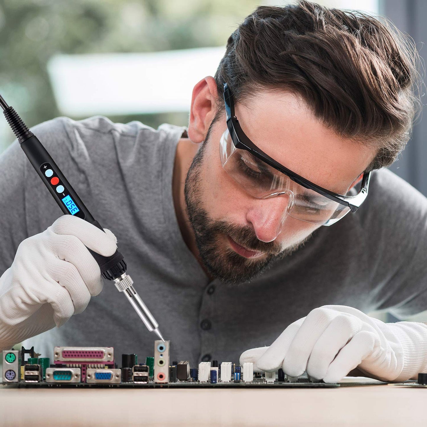 Soldering Iron Kit Welding Tools - 60W 240V LCD Screen 180℃-500℃ Temperature Adjustable Solder Wire 5 Tips Digital Multimeter Desoldering Pump Stand Wire Cutter Screwdriver