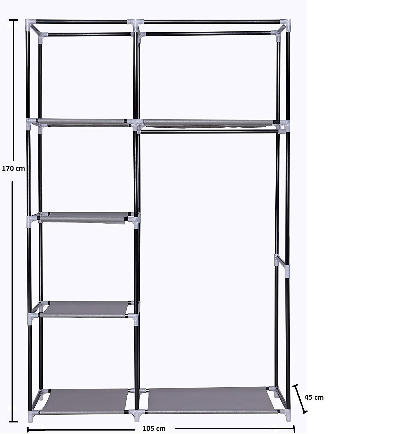 Collapsible Organizer Storage for Clothes Cupboard Closet with 5 Cabinets & 1 Long Shelves Foldable Portable Non-Woven Fabric Wardrobe for Home Bedroom