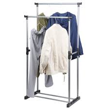 Stainless Steel Double-Pole Clothes Hanger/Rack, Rolling Bar Rail Rack, Adjustable Premium Double-Pole Clothes Hanger