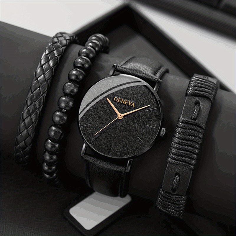 1 Piece Casual Business Men's Quartz Watch And 3 Pieces Bracelets