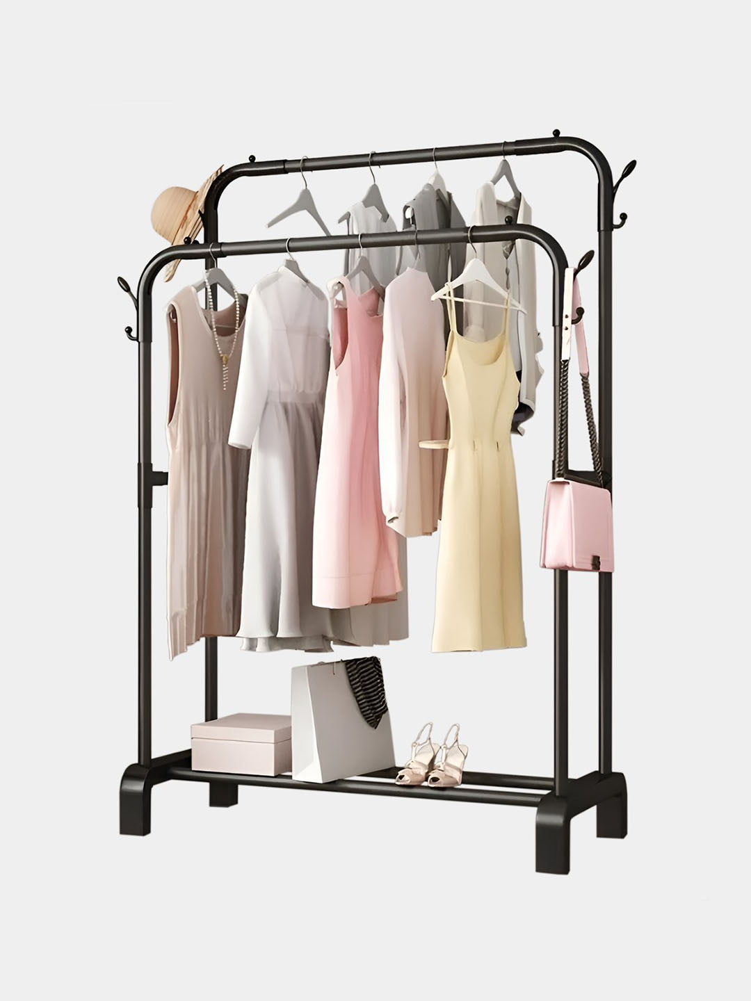 storage holder double layer double pole clothes storage holder stand for clothes fall to the ground coat hook clothes rack coat rack clothing drying rack Storage rack iron hanger