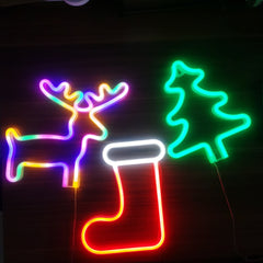 Christmas Neon Sign LED Night Light Christmas Tree Reindeer Christmas Stocking Shaped Light Battery/USB Powered Christmas Neon Light for Christmas Room Decoration Christmas Gift (Batteries Not Included) Christmas Decorations For Home