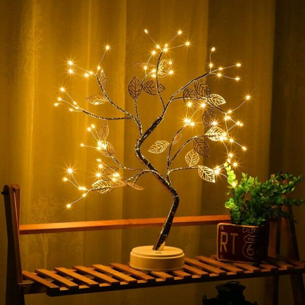 D-3 72 LED Golden Leaves Tree Table Lamp With Base DC USB /Battery Operated