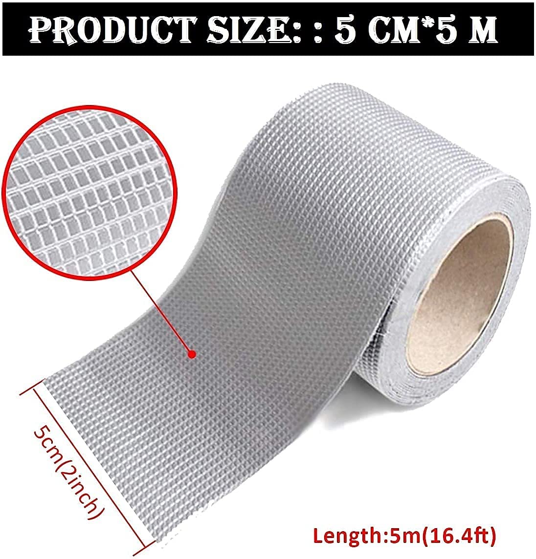 Leakage Repair Waterproof Tape For Pipe Leakage Roof Water Tape Leakage Solution Aluminium Foil Waterproof Adhesive Sealing Butyl Rubber Tape Surface Crack, Pipe Rupture (Silver)