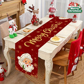 1pc Large Christmas Tablecloth Extra Long 35x180cm (1.1x5.9ft) Santa Claus Table Cover with Red & Golden Holiday Decorations Durable Polyester Fabric for Christmas New Year's Parties Easy Clean Table Decorations for Home Office Events No Electr
