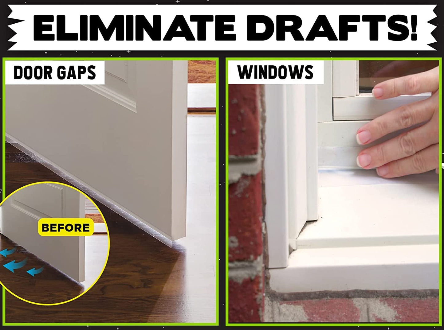 Alien Draft Seal Under Door Draft Stopper 1 Roll 195 in. Anti-Drip Adhesive and Flexible Flap to Seal Gaps Around Doors, Showers and Windows, Weather Stripping Insulator Tape As Seen On TV