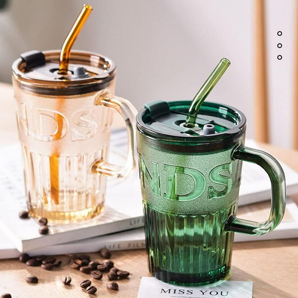 Jiageng 1831427 Thick Glass Mug With Lid And A Straw