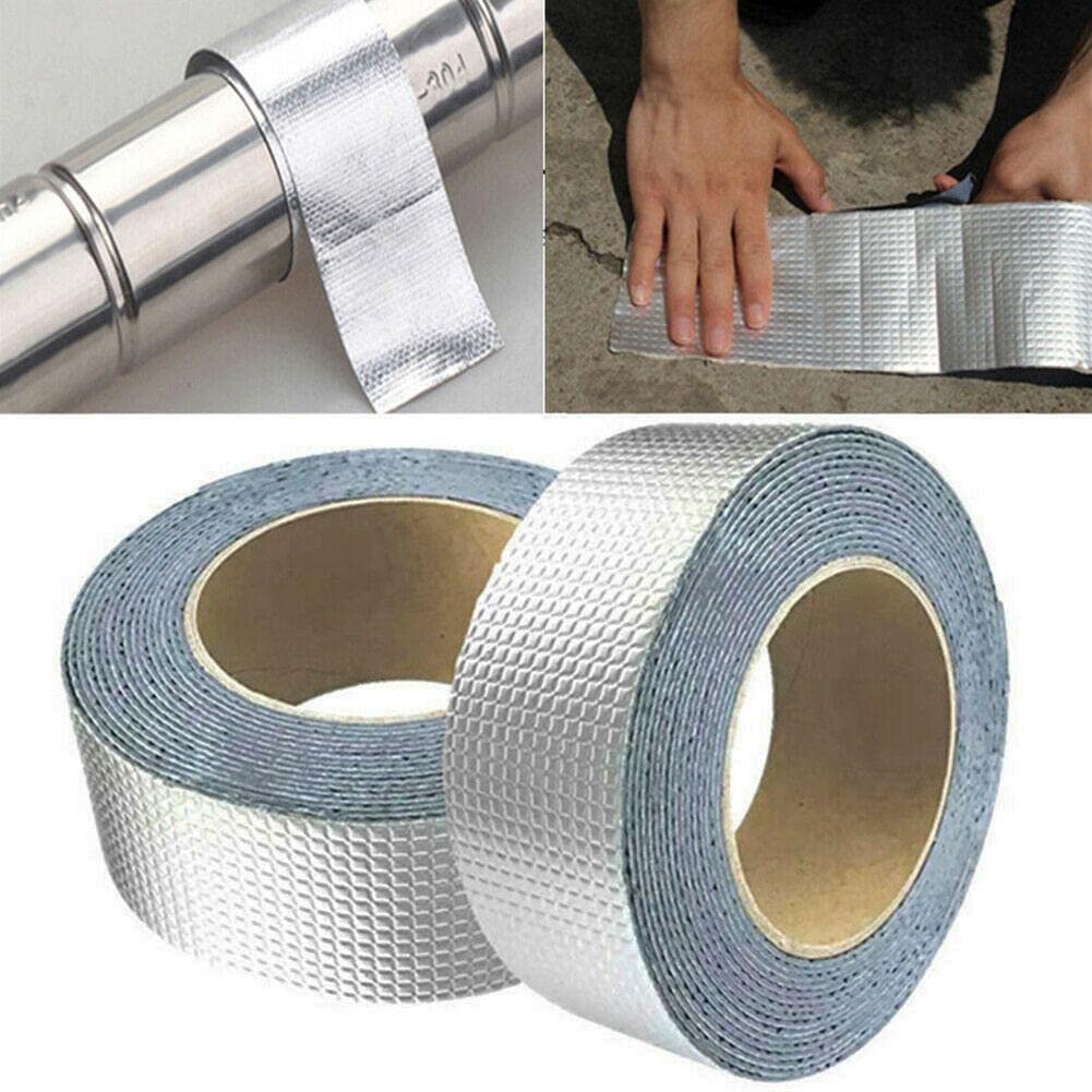 Leakage Repair Waterproof Tape For Pipe Leakage Roof Water Tape Leakage Solution Aluminium Foil Waterproof Adhesive Sealing Butyl Rubber Tape Surface Crack, Pipe Rupture (Silver)